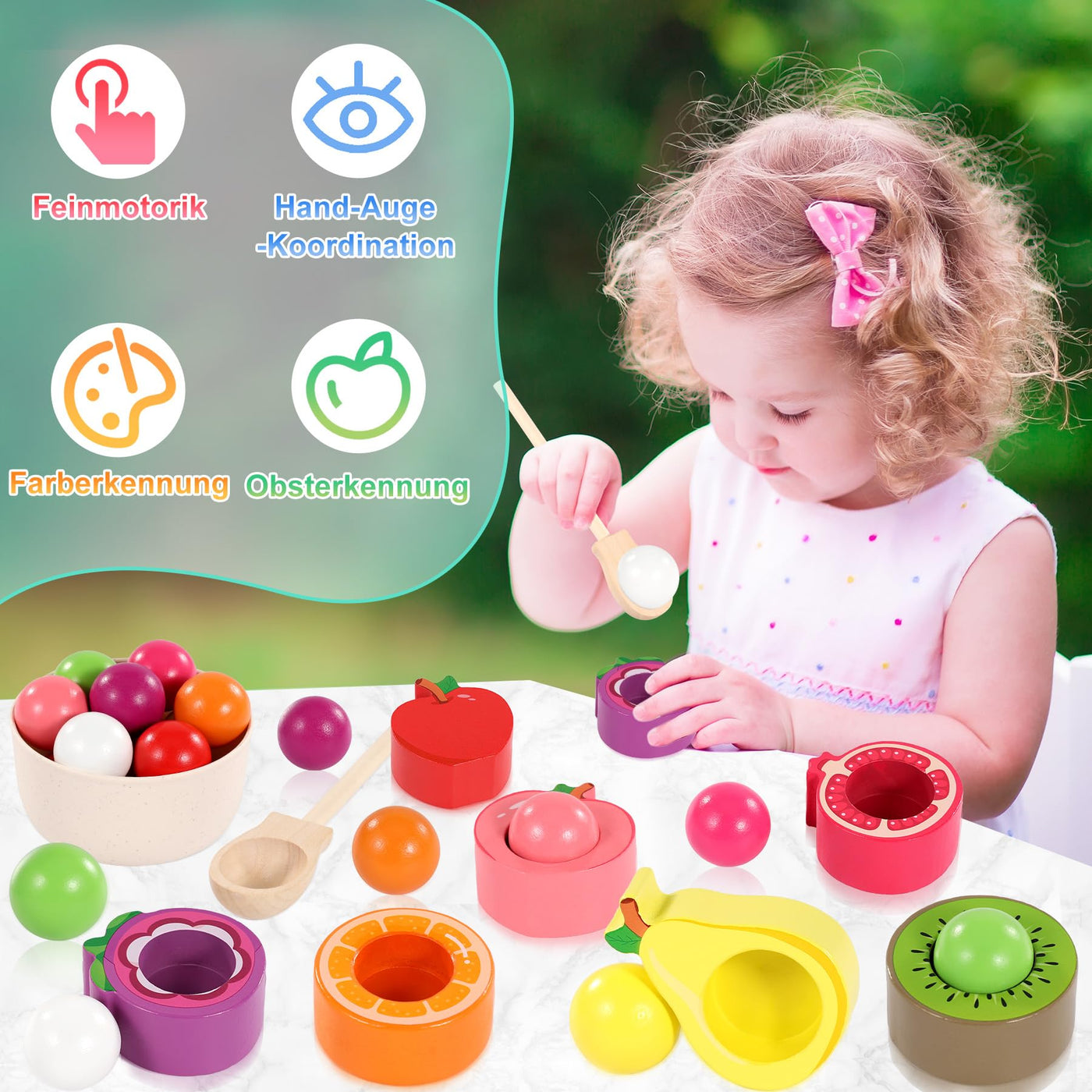 Montessori Spielzeug ab 1 2 3 Jahr, Baby Motorikspielzeug Obst Holzspielzeug für Farbsortierung und Zählen, Geschenk für Mädchen Jungen 1 2 3 Jahre