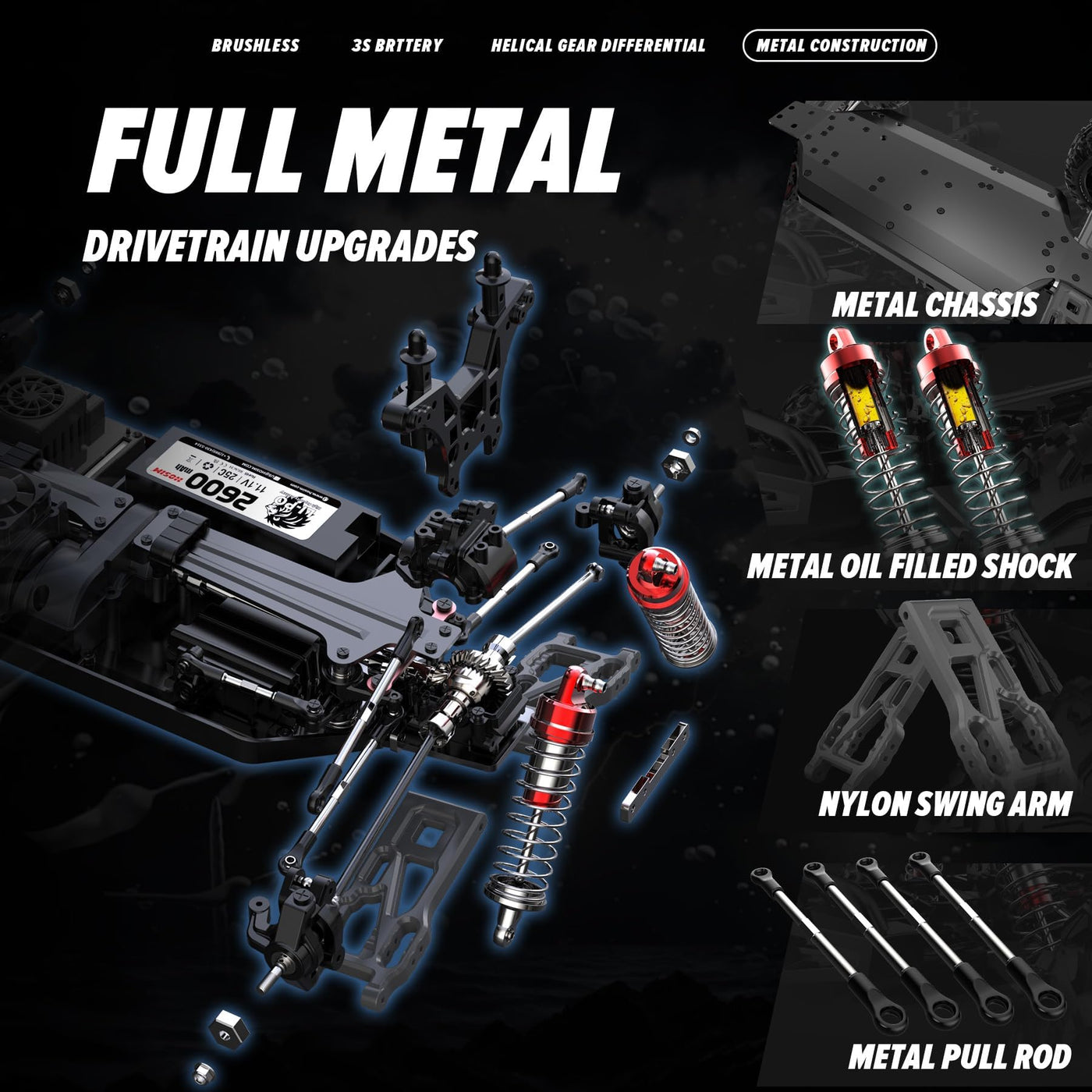 Hosim 1/8 Brushless Ferngesteuertes Auto 80 km/h, 3S Lipo 11.1V 2600mAh RTR RC Auto Offroad 4wd, RC Car Schnell Erwachsene Wasserdicht RC Monstertruck