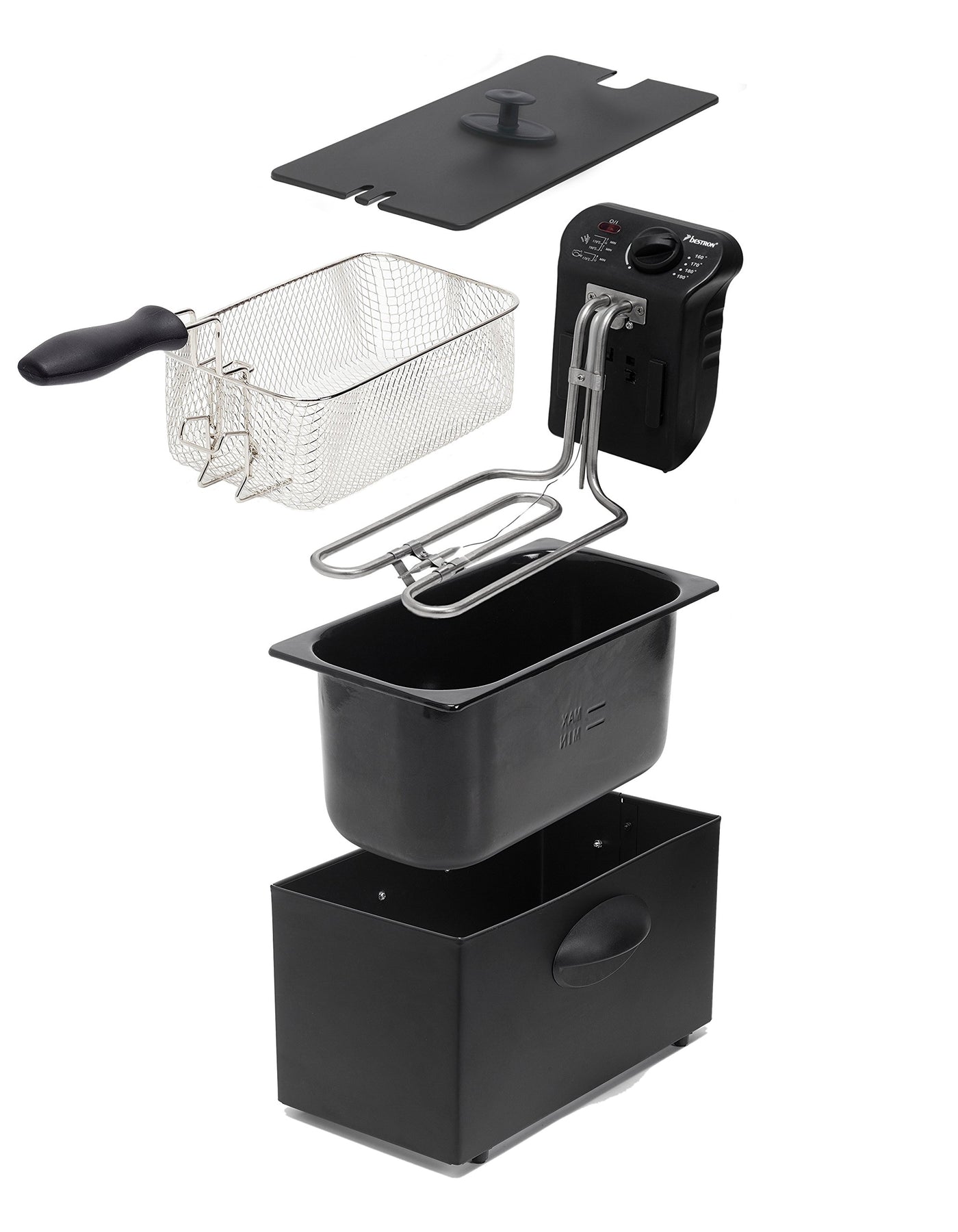 Bestron Öl-Fritteuse mit Kaltzonentechnologie, Fritteuse mit 3.5 Liter Volumen, stufenloser Temperaturregler bis 190°C, teilweise spülmaschinengeeignet, 2000 Watt, Farbe: Schwarz