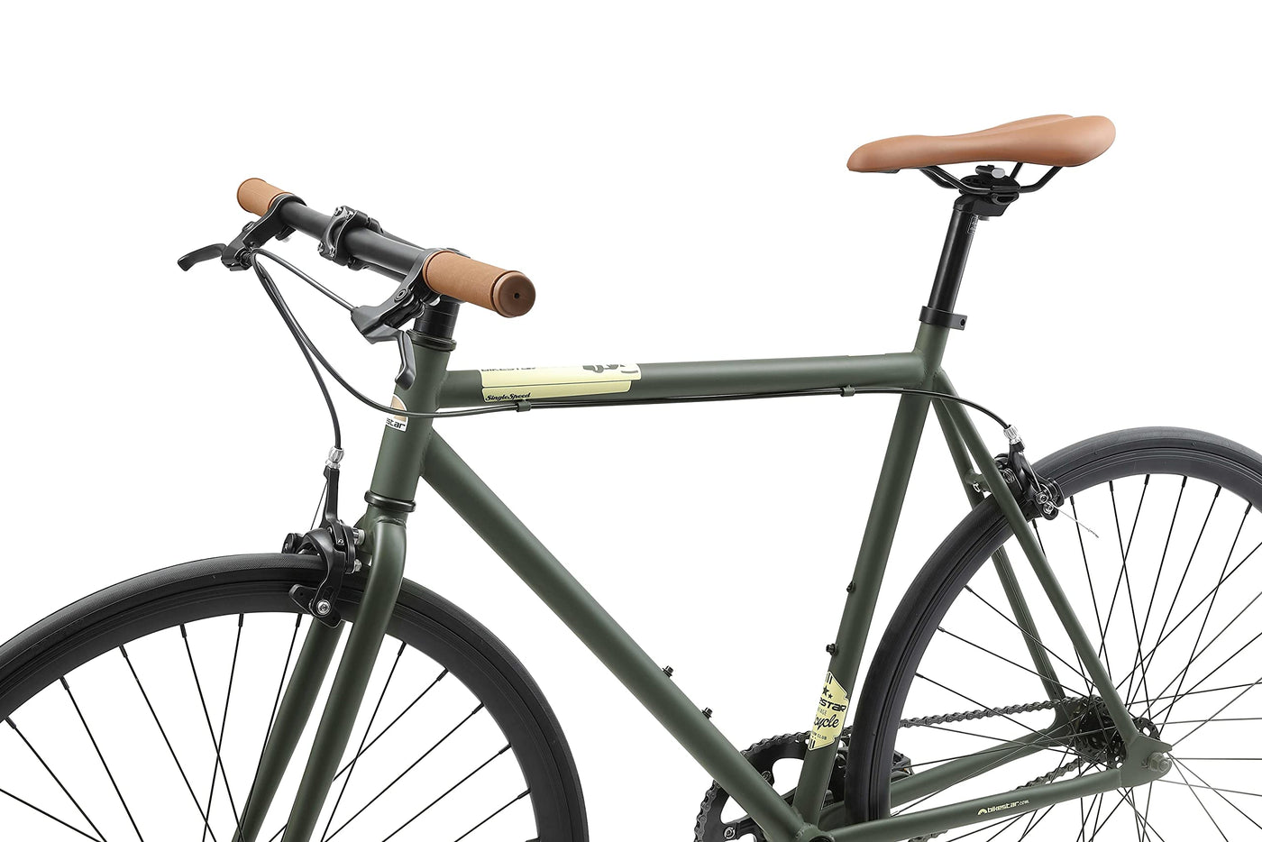 BIKESTAR Singlespeed 700C 28 Zoll City Stadt Fahrrad Fixie | 53 cm Rahmen Rennrad Retro Vintage Herren Damen Rad | Grün & Beige | Risikofrei Testen