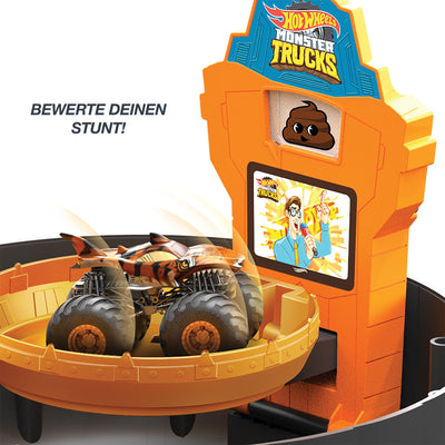 Hot Wheels Monster Trucks Stunt Reifen Spielset, enthält 3 Monster Trucks und 3 Fahrzeuge im Maßstab 1:64, Geschenk für Kinder im Alter von 4 bis 8 Jahren, HHY74