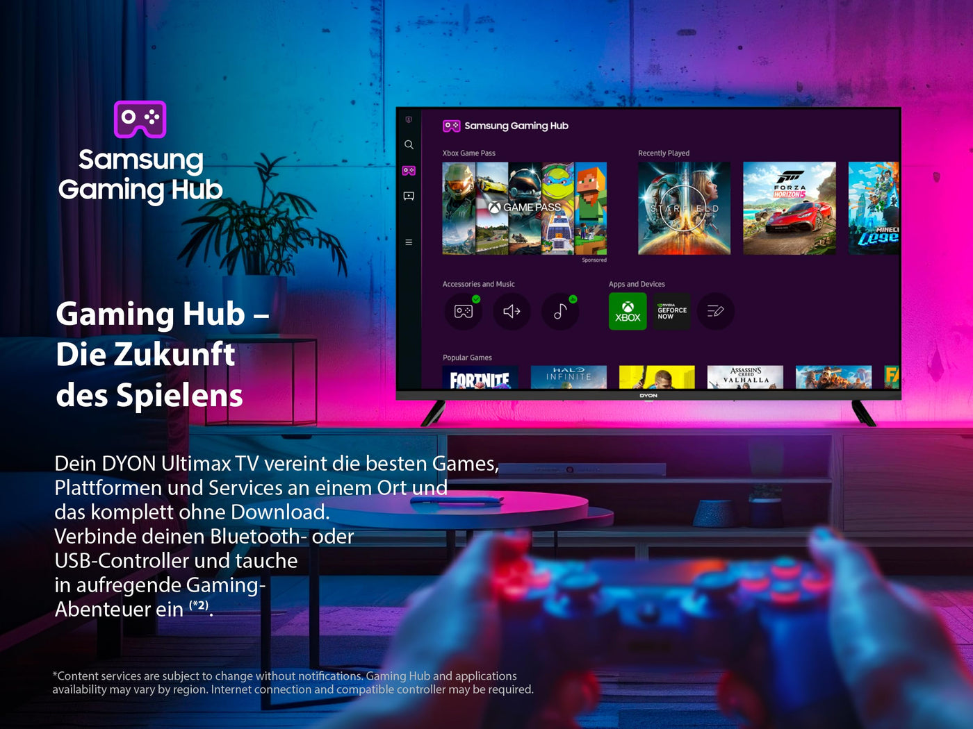DYON ULTIMAX 43F-TI - 43 Zoll (108 cm) Fernseher (1080p, Full-HD Smart TV, Tizen OS, Triple Tuner (DVB-C/-S2/-T2), Samsung Smart & Gaming Hub, Prime Video, Netflix, Disney+) [2025]
