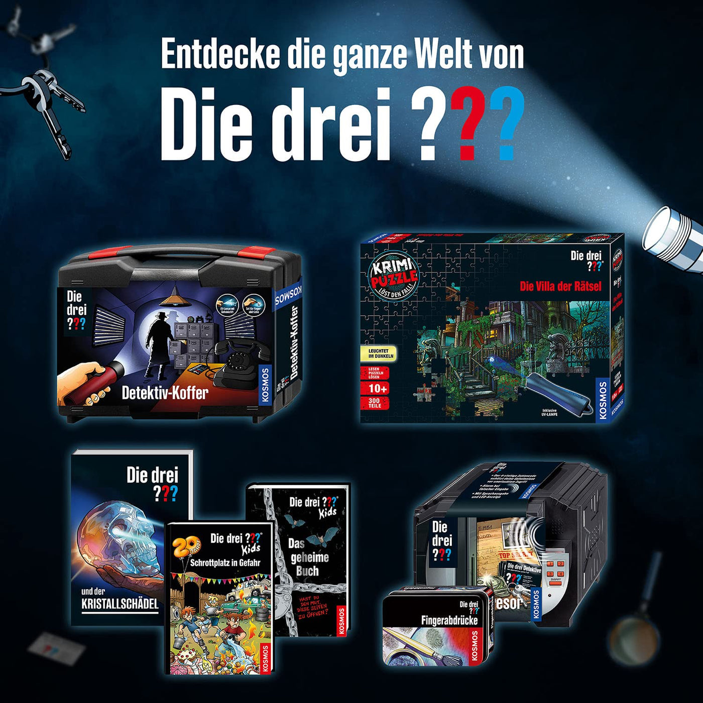 Die drei ??? Peilsender von KOSMOS, Finde das Geheimversteck mit unsichtbarem Ultraschall, Detektor mit LED-Skala zeigt Richtung und Entfernung an, Detektiv Spielzeug Set für Kinder ab 8 Jahre