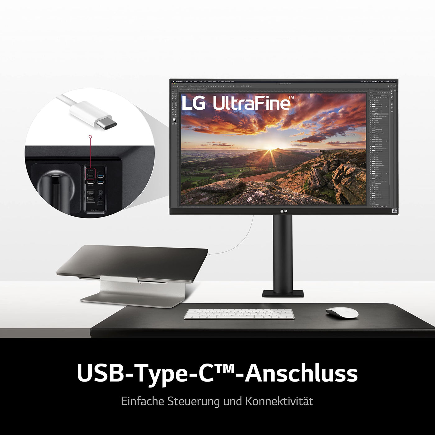 LG Electronics 32UN880P-B Ultrafine™ Ergo UHD 4K 32" (80cm), 3840 x 2160, 16:9, Energy-efficient LED Backlight, DCI-P3 95% (Typ.), HDR10, 5ms GtG - Schwarz