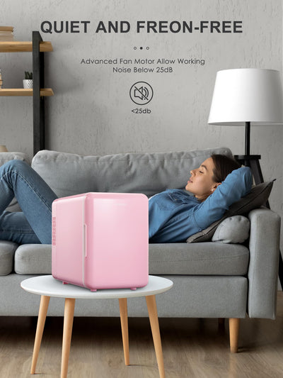 Mini-Kühlschrank, 6 Liter/9 Dosen, tragbarer Kühler und Wärmer persönlicher Kühlschrank für Hautpflege, Kosmetik, Getränke, Lebensmittel, ideal für Schlafzimmer, Büro, Auto, Freonfrei, Rosa (Ebenheit)