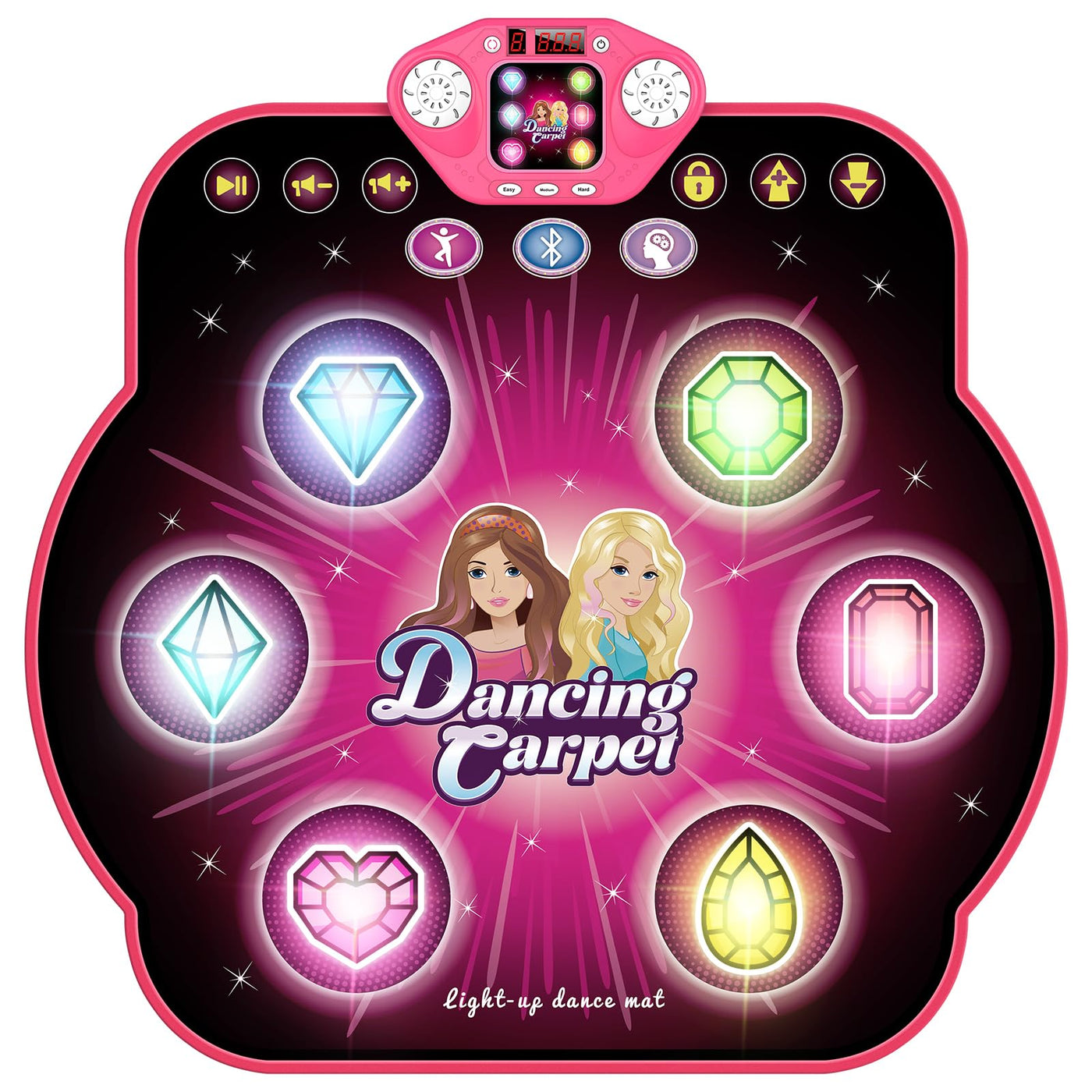 Tanzmatte für Kinder, verbessertes umschaltbares elektronisches Tanzpad mit 4 und 6 Tasten und Bluetooth, 9 Stufen, leuchtende Musikspielmatte für Kinder, Spielzeug für Mädchen Jungen Alter von 3–12