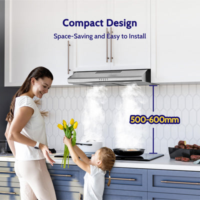 FIREGAS Dunstabzugshaube 60cm für Umluft- oder Abluftbetrieb, Dunstabzugshaube 60cm mit Bürstenloser motor & 3 Leistungsstufen, Abzugshaube Abluftleistung 250 m³/h, Edelstahl