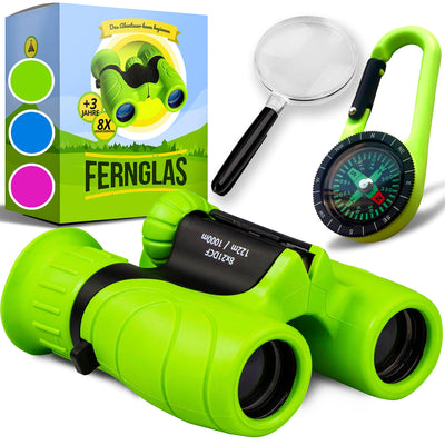 Fernglas für Kinder - Optimales Geschenk für Jungen und Mädchen - Starke Vergrößerung 8X21 – Umfangreiches Set inklusive Lupe & Kompass – Spielzeug für Kinder 3-12 Jahre
