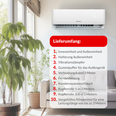 Split Klimaanlage 9000 BTU HANTECH H-PRO Heiz-&Kühlfunktion, Luftfilter, WIFI, Montagematerial