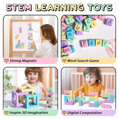 Apluses Magnetische Bausteine – Kinderspielzeug, magnetisches Bauspielzeug, Puzzlebaustein, Magnetisches Konstruktionsspielzeug für Kinder, geeignet für Jungen und Mädchen ab 3 Jahren