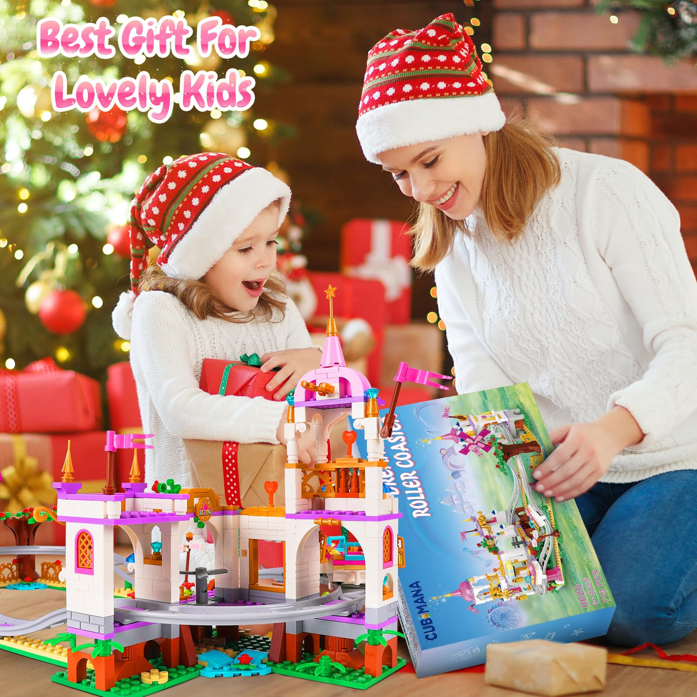 CUBIMANA Freund Achterbahn Baukasten - 719 Stück Mädchen City Vergnügungspark Achterbahn Baukasten Spielplatz Windmühle Bau Geburtstag Geschenk Spielzeug für Kinder Mädchen Jungen Alter 6 7 8 9 10 11+