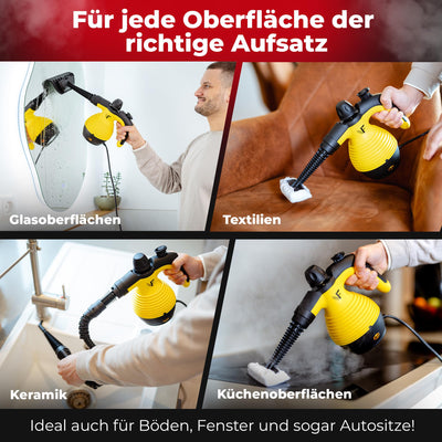 Neighbour's Friend® Dampfreiniger Handgerät mit vielen Aufsätzen 350ml Tank I Leistungsstarker Handdampfreiniger 3,5 Bar I Dampf Gerät Fenster mit Dampfregulierung