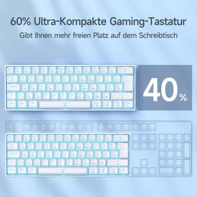 TMKB T61SE Gaming Mechanische Tastatur mit Deutsches QWERTZ Layout,Blauer Schalter,weiße