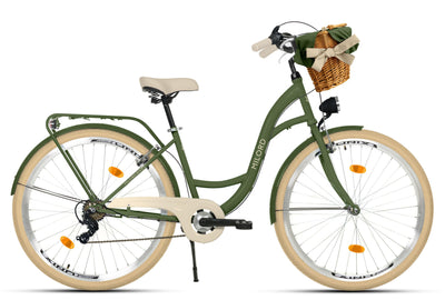 Balticuz OU Komfort Fahrrad Citybike Mit Weidenkorb Damenfahrrad Hollandrad Retro, 26 Zoll, Grün-Creme, 7-Gang
