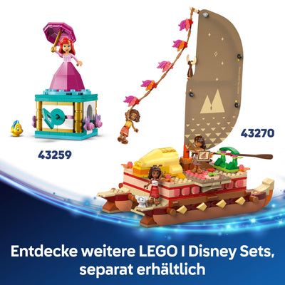 LEGO ǀ Disney Vaiana 2: Vaianas Abenteuerfloß - Spielzeug Boot mit Textilsegel, abnehmbarem Deck, Lagerfeuer & 3 Minifiguren, inkl. Loto und Moni – Geschenk für Mädchen ab 6 Jahren & Fans – 43270