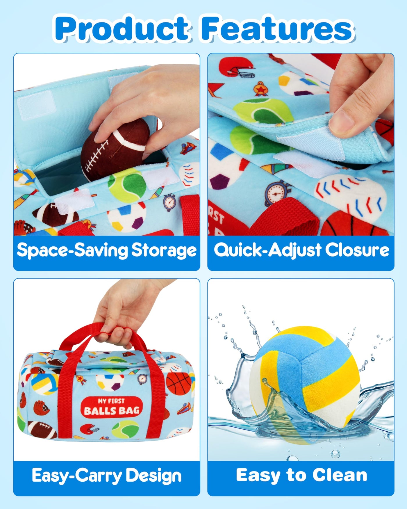 Vanmor Sensory Sports Balls für Kleinkinder, Babyspielzeug mit Reisetasche, Frühes Lernspielzeug für Babys ab 12 Monaten. Perfekt für die Sensorische Entwicklung, Tolles Geschenk für die Kleinen