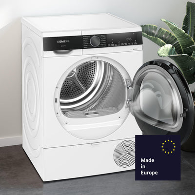 Siemens WQ33G2D40, iQ500 Wärmepumpentrockner für 1-8 kg Wäsche, Schnellprogramm für kleine Ladungen, Schonende Trocknung mit autoDry, softDry Schontrommel, Outdoor-Programm, LED-Display, Weiß