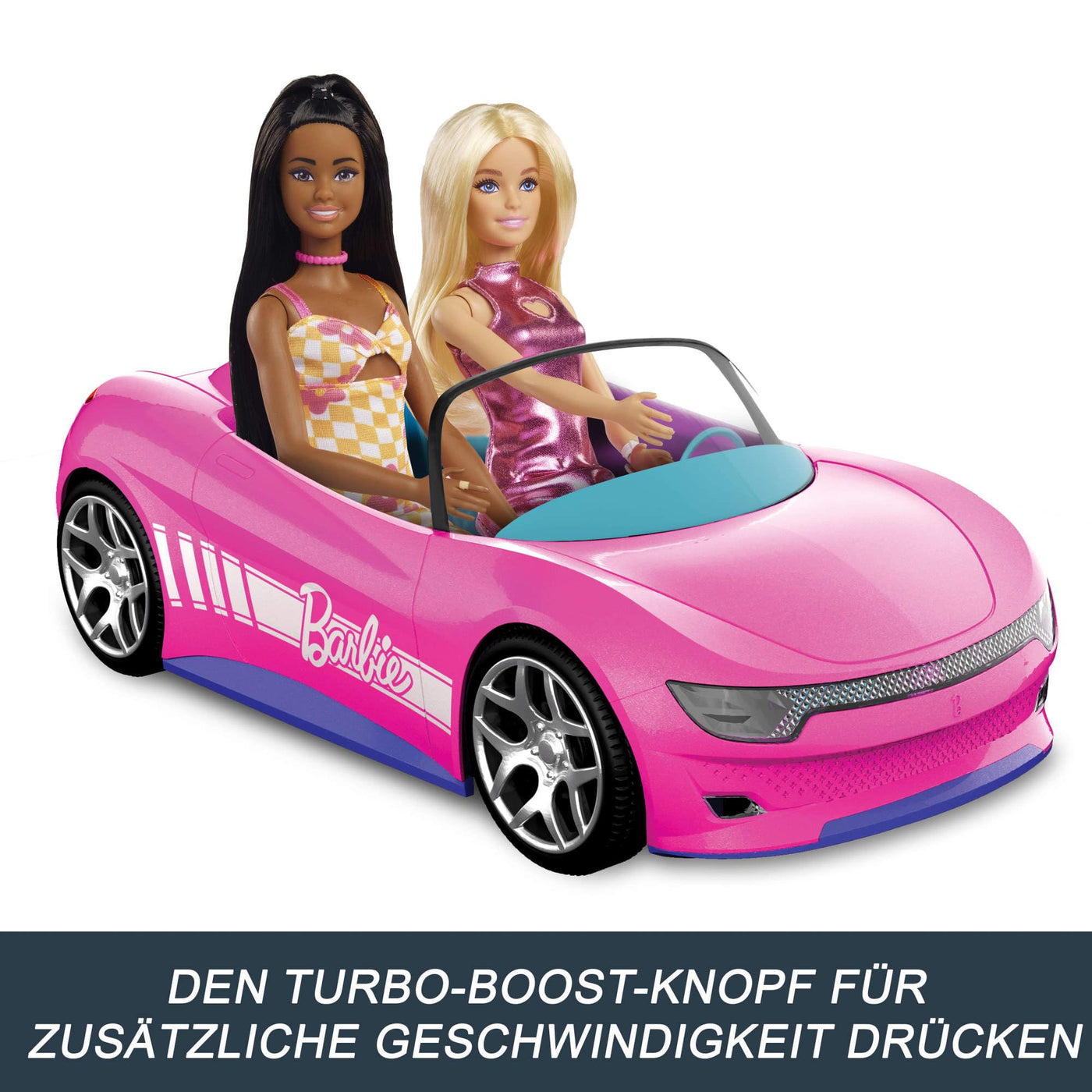 Hot Wheels Barbie Spielzeugauto, ferngesteuertes pinkfarbenes Cabrio, Platz für 2 Barbie-Puppen und Kofferraum lässt sich zum Aufbewahren öffnen, Stickerbogen für Gestaltungsmöglichkeiten, JBH05