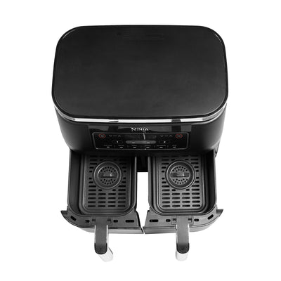 Ninja Foodi Dual Zone Digitale Heißluftfritteuse, 7,6L Airfryer, 2 Fächer, Antihaftbeschichtung, spülmaschinenfeste Körbe, 6-in-1, 4-6 Portionen, Schwarz AF300EU