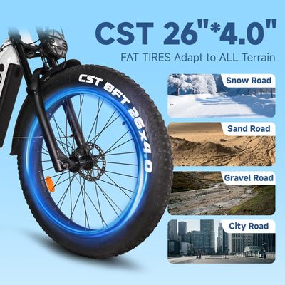 Lohang Elektrofahrrad für Erwachsene, 26-Zoll-Offroad-Reifen, 52V19Ah-Akku, Reichweite 45–90 km, Doppelstoßdämpfer, Doppelhydraulik-Scheibenbremsen, 7 Gänge, Unisex-Elektrofahrrad