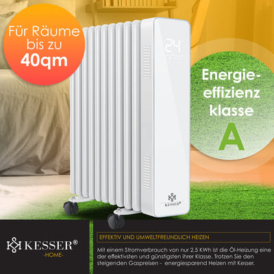 KESSER® Ölradiator 2500W Mobile Elektroheizung energiesparend mit WiFi App-Steuerung & LED Touch-Display Fernbedienung Öl Radiator Heizung elektrisch 11 Rippen Heizkörper 24h Timer Überhitzungsschutz