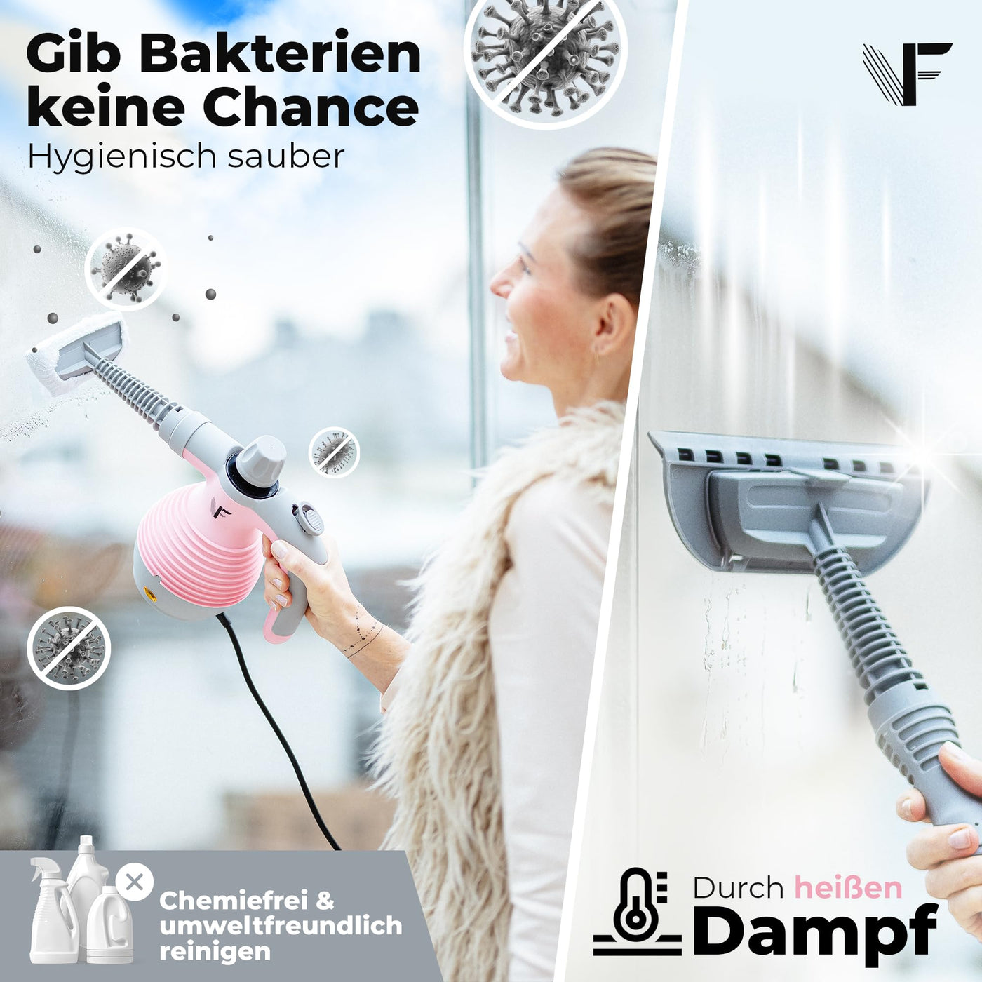 Neighbour's Friend® Handdampfreiniger in Rosa – Leistungsstarkes Dampfreiniger Handgerät I Dampfente mit 350ml Tank, Dampfregulierung & Aufsätzen für Haushalt, Fenster, Polstermöbel & mehr