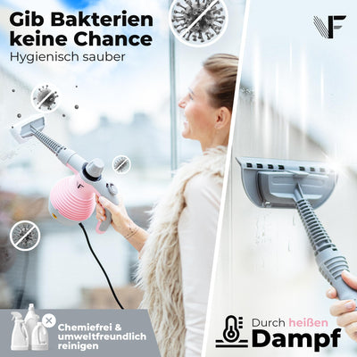 Neighbour's Friend® Handdampfreiniger in Rosa – Leistungsstarkes Dampfreiniger Handgerät I Dampfente mit 350ml Tank, Dampfregulierung & Aufsätzen für Haushalt, Fenster, Polstermöbel & mehr