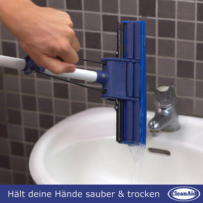 CleanAid OneTouch Easy Wischmopp, Bodenwischer, Wischer - besonders saugstark - PVA Schwamm und Teleskopstiel - Wischmopp mit Auswringfunktion, Tierhaarentferner, Schwamm, Bodenreinigung