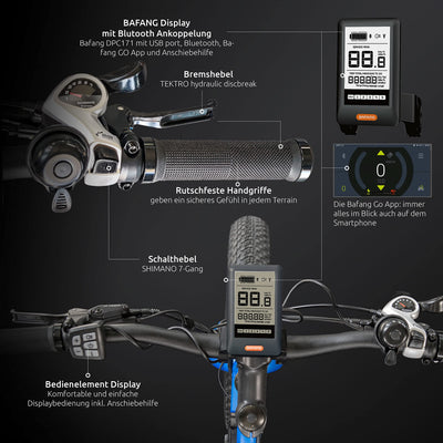 Highphoria Elektrofahrrad Kinder 20 Zoll, Fat Tire E-Bike für Kids, 25 km/h 100km E-Mountainbike Elektro Fahrrad mit 48V 250W Motor, 7-Gänge Pedelec (Blau/Blau)