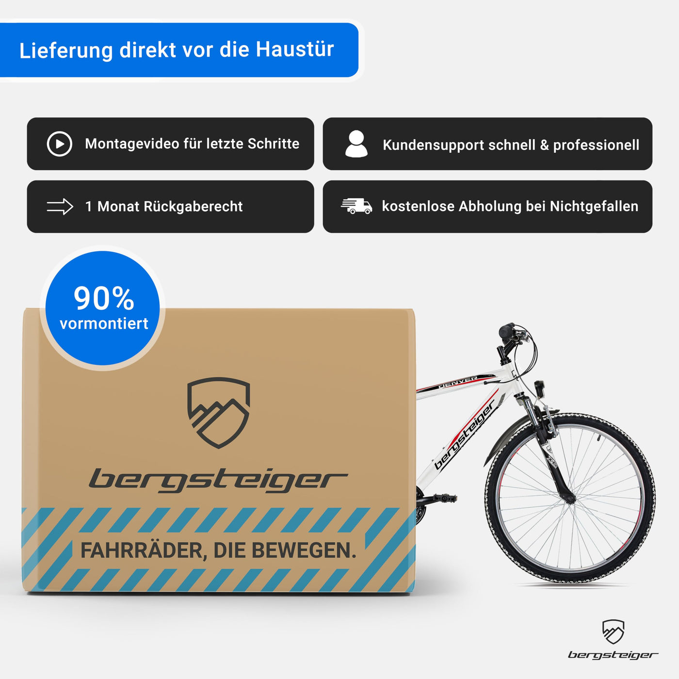 Bergsteiger Denver 26 Zoll Mountainbike, geeignet ab 155 cm, 18 Gang-Schaltung, Licht, Schutzblech, Gabel-Federung