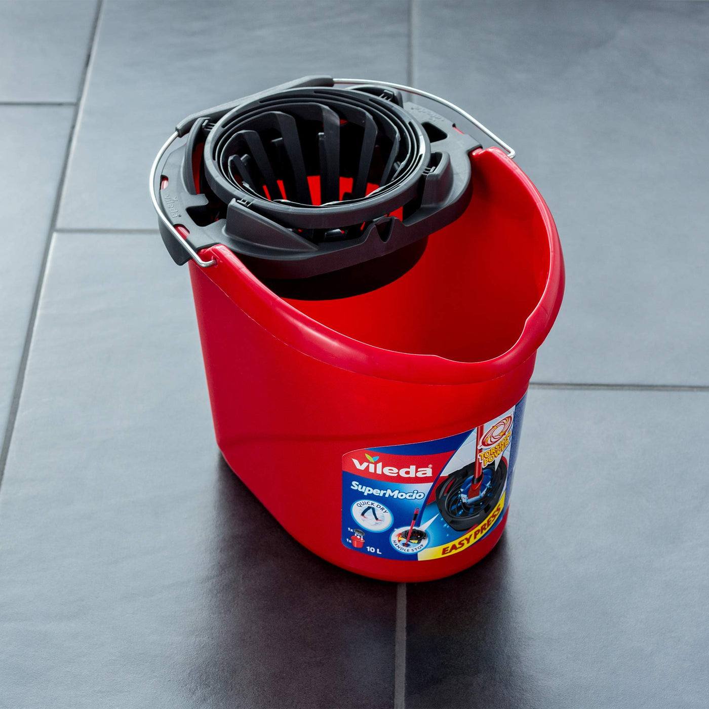 Vileda SuperMocio Wischmopp und Eimer im Set, Wischer aus Mikrofaser und Baumwolle