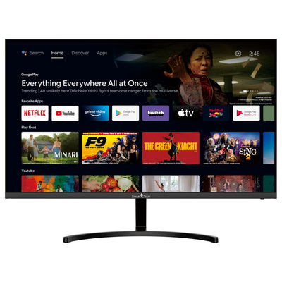 SMART TECH Smart Monitor 24 Zoll (60cm), FHD Monitor Android (Bluetooth, Monitor mit Lautsprechern, rahmenloses, Netflix, YouTube, Prime Video, Google Play, DAZN, Disney+) Klein mit WLAN