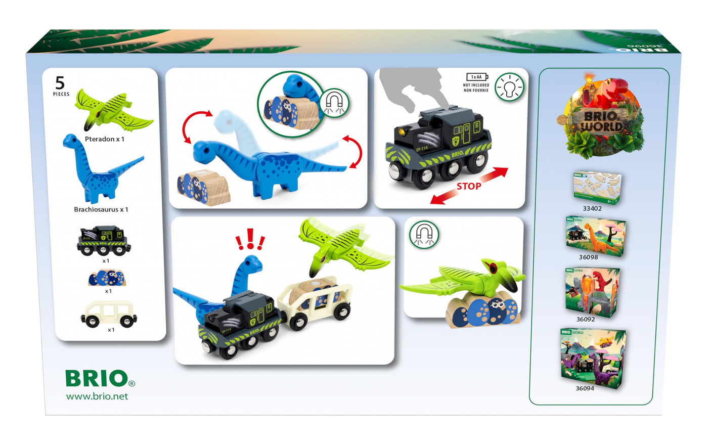 BRIO World - 36096 Dinosaurier Batteriezug - Spielzeugzug für Kinder ab 3 Jahren