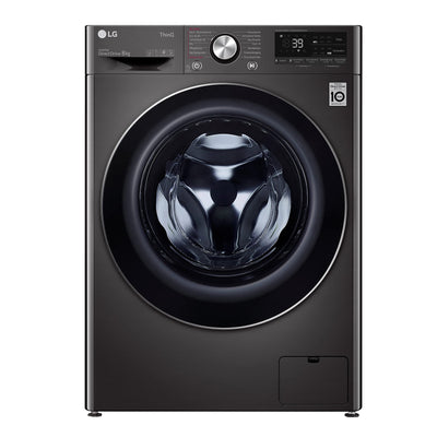 LG F4WV708P2BA, Klasse A, Frontlader-Waschmaschine 8 kg, Wi-Fi, AI Direct Drive, Tiefenreinigung mit Dampf, TurboWash 360°, TRIPLE A, Außentür aus gehärtetem Glas, 60x62x85 cm ꟷ Metallic Black Steel
