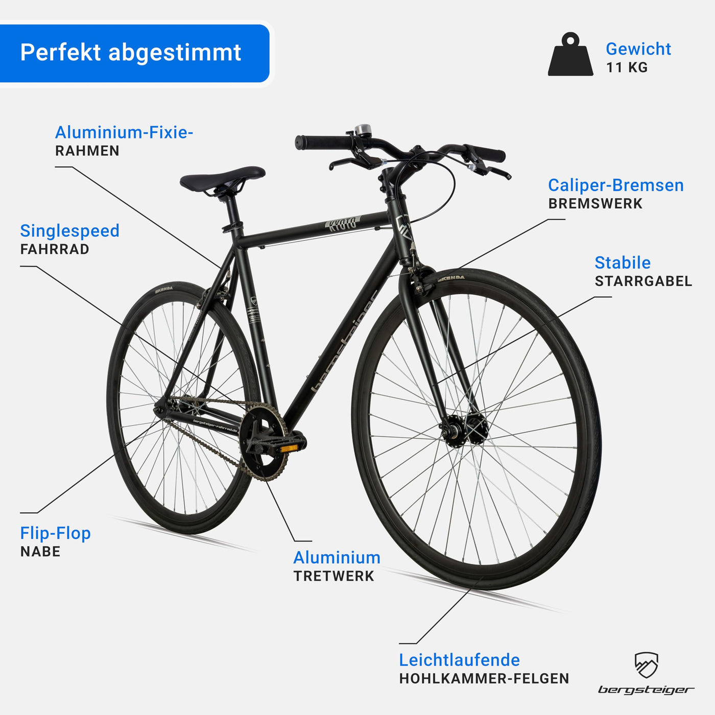 Bergsteiger Kyoto 28 Zoll Singlespeed Fixie Fahrrad, Aluminium Rahmen, Flip-Flop-Nabe, Retro-Design, Fixed Gear, Urban Bike für Herren & Damen