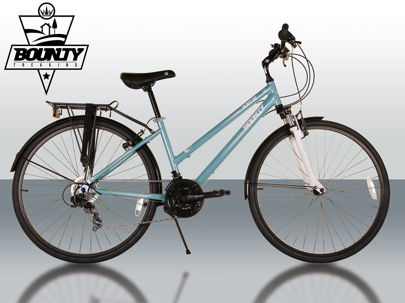 Bounty Avenue Damen-Hybrid-Fahrrad - Leichter Aluminium-Rahmen mit Durchstieg - 21-Gang Shimano-Schaltung - Gepäckträger im Lieferumfang enthalten
