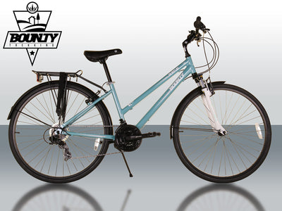 Bounty Avenue Damen-Hybrid-Fahrrad - Leichter Aluminium-Rahmen mit Durchstieg - 21-Gang Shimano-Schaltung - Gepäckträger im Lieferumfang enthalten
