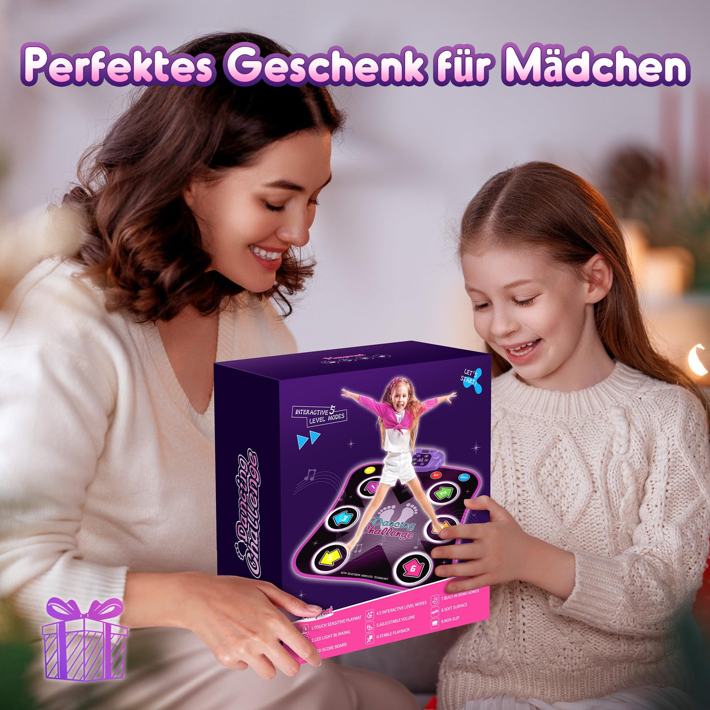 Hot Bee Leuchtend Tanzmatte für Kinder ab 3-10 Jahre Mädchen, Spielzeug ab 3-12 Jahre Mädchen, Mädchen Geschenke 3-12 Jahre, Musik Matte mit 6 Leuchtenden Pfeilen, Bluetooth, 5 Modi