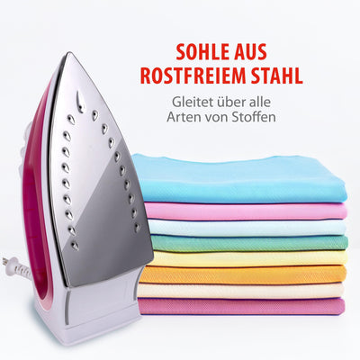alpina Dampfbügeleisen - Dampfglätter 2000W - Bügeleisen mit Dampf- und Wassersprühfunktion - Einstellbare Temperatur und Wassertank 120ml - Edelstahlsohle - Rosa/Weiß
