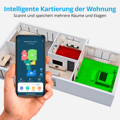 MEDION Saugroboter mit Absaugstation und Wischfunktion X20 SW+ (Lasernavigation, Starke 3000Pa Saugkraft, 2in1 Roboterstaubsauger, präzise Kartenerstellung, Go & No Go Bereiche, mehrere Etagen)