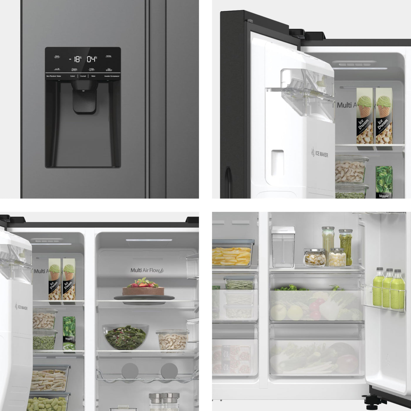 Hisense RS5P535NTFE Side-By-Side Kühl-Gefrier-Kombination, 376 Liter Kühlteil, 190 Liter Gefrierteil, Total NoFrost, Multi AirFlow, FastFreeze, Energieeffizienzklasse E, 178,6cm x 91,5cm, schwarz