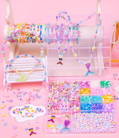 MiuCo Perlen Set für Armbänder Selber Machen für Bastelset Kinder ab 6 jahre, Schmuck Basteln Mädchen 8 jahre für Geschenke, Bunte Perlen zum auffädeln Geschenke Mädchen 5 7 9 10 Jahre