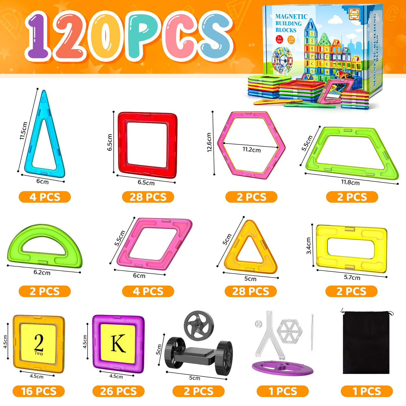 COOLJOYA Magnetische Bausteine 120 Teile Konstruktion, Magnetbausteine Magnetspielzeug Magnete Kinder, Magnetbausteine Kinder Magnetspiel für Geschenk ab 3 4 5 6 7 8 Jahre Junge Mädchen