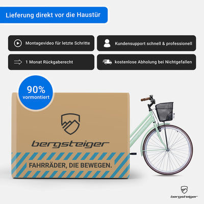 Bergsteiger Amsterdam 26 Zoll, 28 Zoll Damenfahrrad, ab 150 cm, Korb, Fahrrad-Licht, Damen-Citybike mit Rücktrittbremse, Hollandrad im Retro-Design