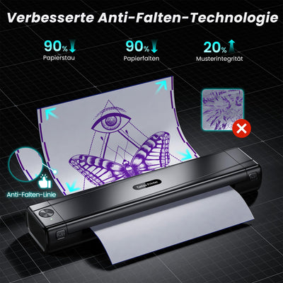 TATTMUSE Tattoo Drucker Bluetooth, Schablone Nadeldrucker mit 10 Stück Papier, Tattoo Transfer mit Smartphone PC, Stencil Drucker für Tattoo Künstler und Anfänger