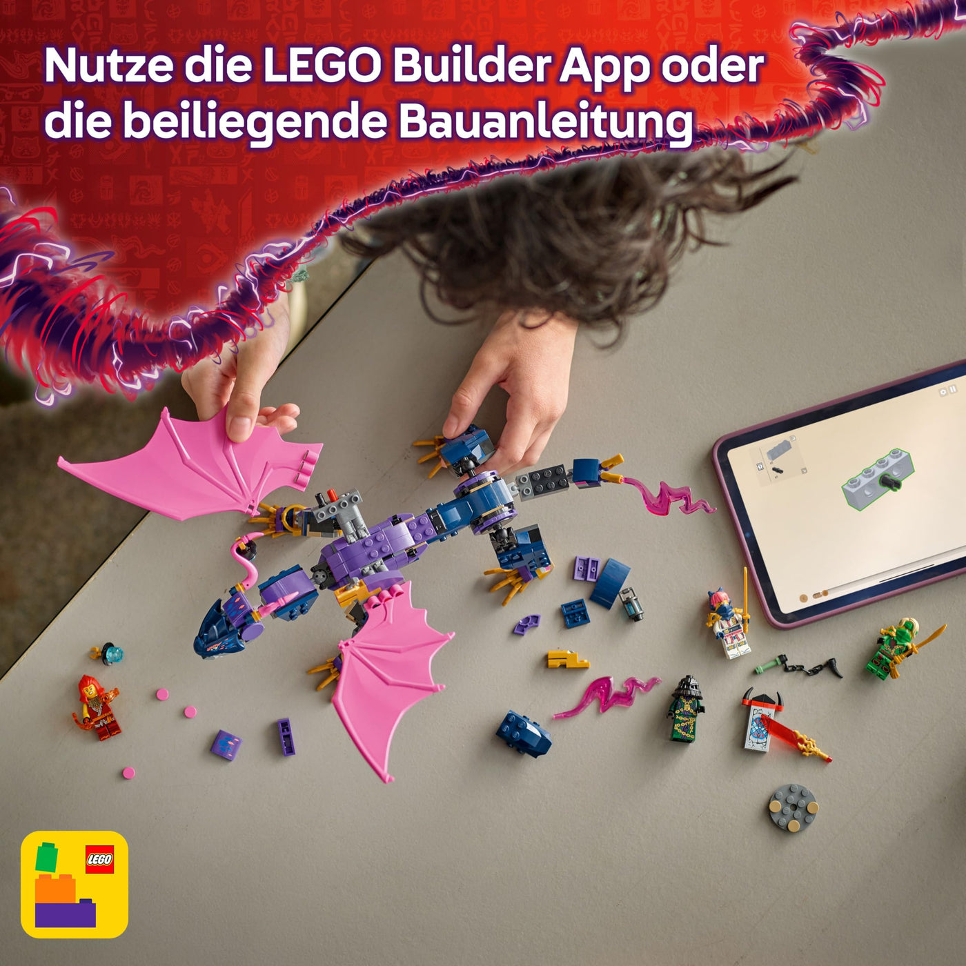 LEGO NINJAGO Rontu der Meisterdrache -Bewegliche Drachen-Figur mit Shootern - 4 Minifiguren, inkl. Lloyd, Sora & Wyldfyre - Ninja-Spielzeug für Kinder - Geschenk für Jungen ab 7 Jahren - 71842