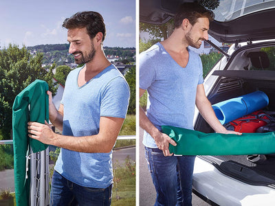 Leifheit Standwäschespinne LinoPop-Up 140, Wäscheständer mit vier Leinenarmen, platzsparender Standtrockner, selbststehende Wäschespinne, 14m Wäscheleine, Öffnung auf Knopfdruck, inkl. Schutzhülle