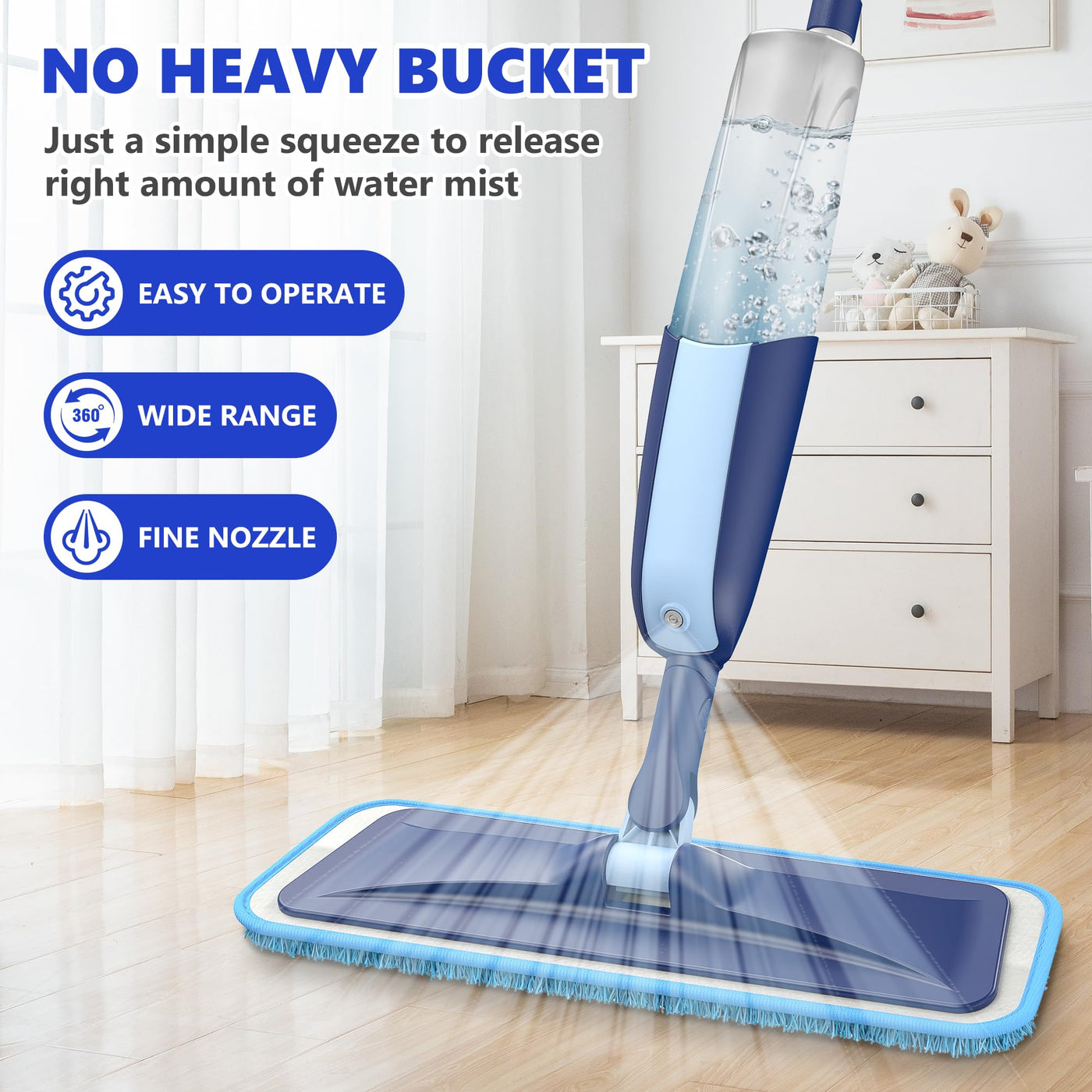 Sprühwischer Bodenwischer mit Sprühfunktion, MANGOTIME Wischer mit Sprühfunktion Spray Mop wischmopp mit wassertank und 4 wischpads für Schnelle Reinigung Hartholz, Marmor, Holz, Laminat, Fliesen