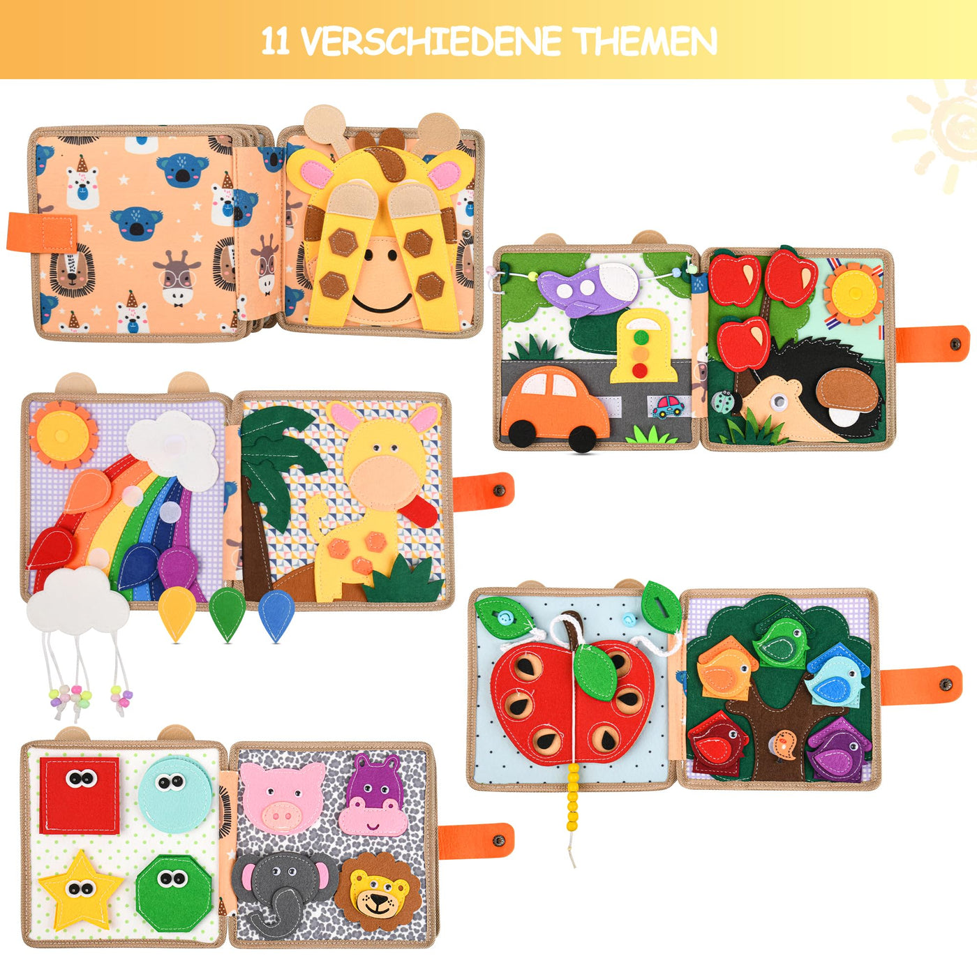 Quiet Book 2 Jahre,Stille Buch aus Weichem Filz für frühe Bildung,Feinmotorik,Busy Board Montessori Spielzeug Ab 2 3 4 5 6 Jahre Junge Mädchen Geschenk Activity Board Baby Sensorik Spielzeug