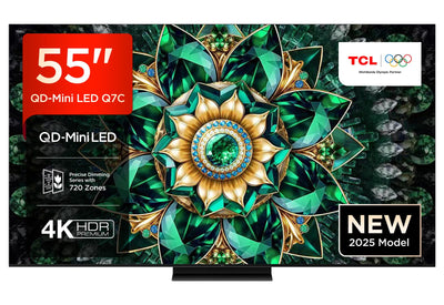 TCL 55Q7C 55 Zoll QD-Mini LED-Fernseher, 4K HDR Premium 2600, Smart Google TV (Dolby Vision IQ & Atmos, HVA-Panel, Audio von Bang & Olufsen, 144Hz Motion Clarity Pro, Game Master)